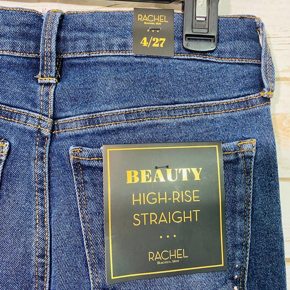 Rachel Roy Women's High-Rise Straight Leg Blue Jeans Size 4/27 - Picture 3 of 7